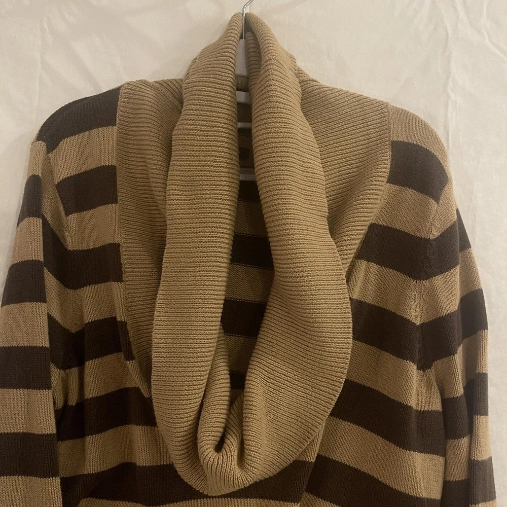 VTG Calvin Klein Jeans Sweater Women's XL Brown‎ Striped LONG Cowl Neck WGAGN36